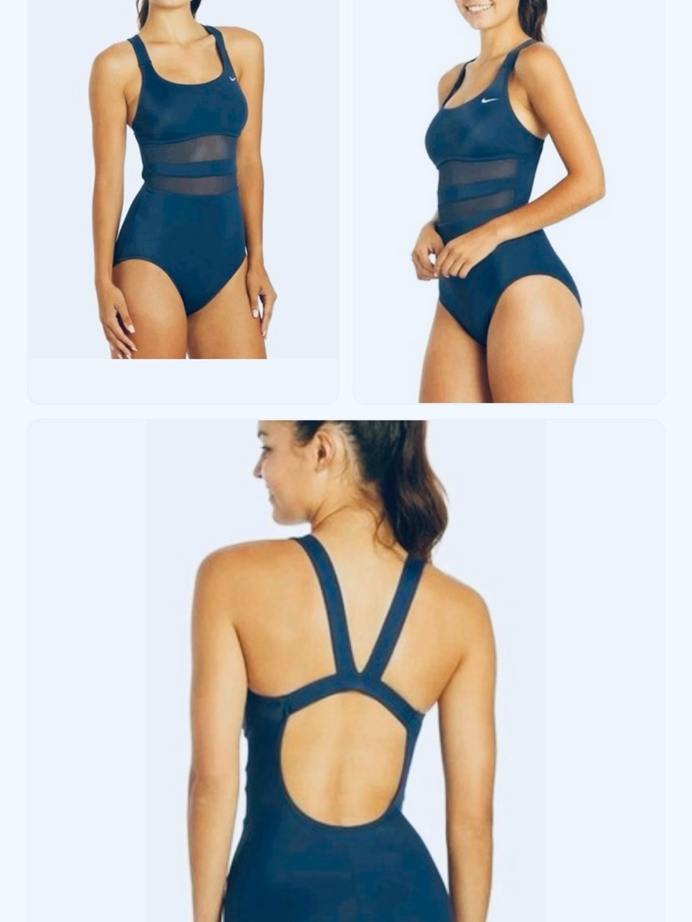 Nike Women’s Navy Blue Mesh V Back One Piece Swimsuit. Size L - Picture 2 of 13